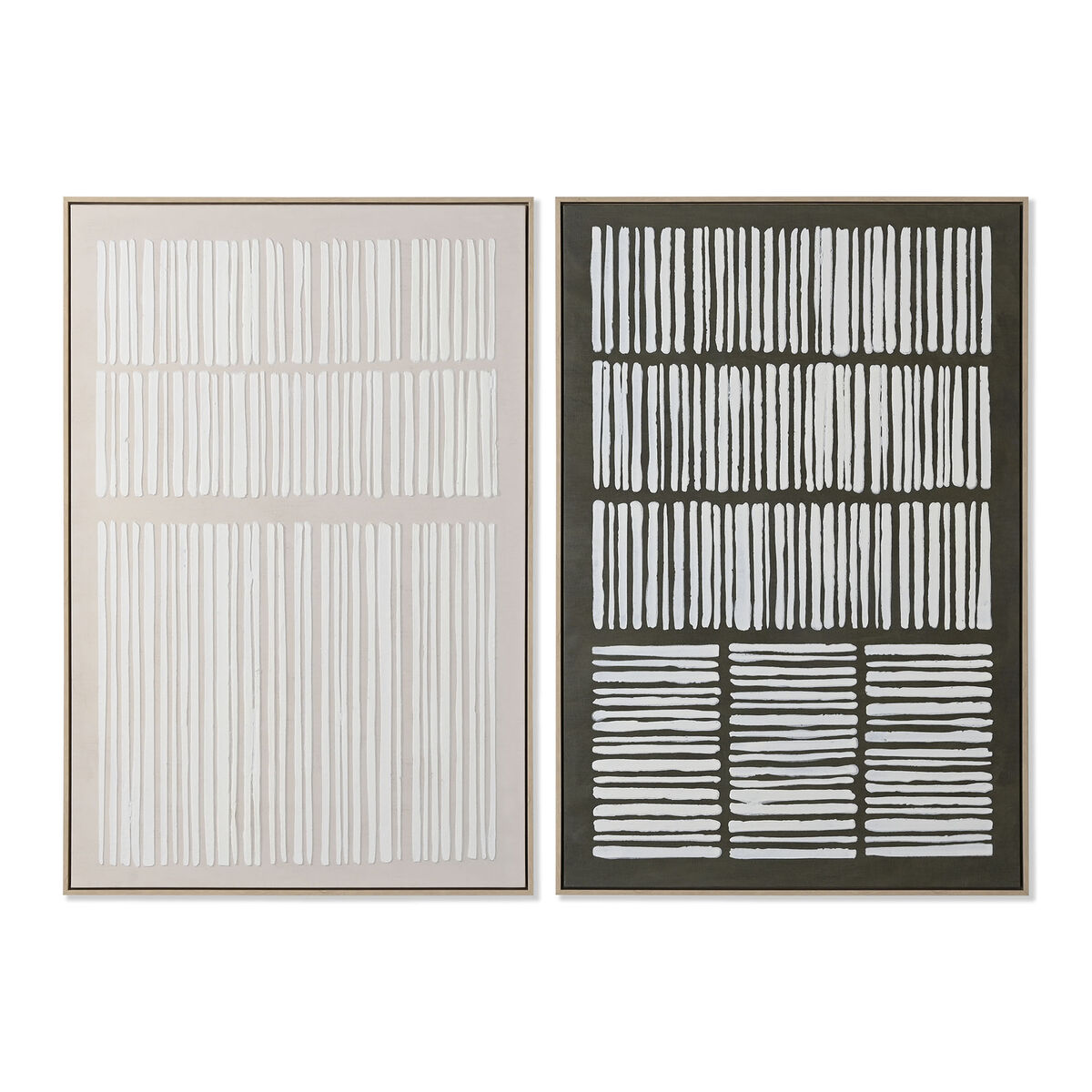 Painting Home ESPRIT White Green Beige Dark grey polystyrene Canvas Stripes Urban (2 Units)